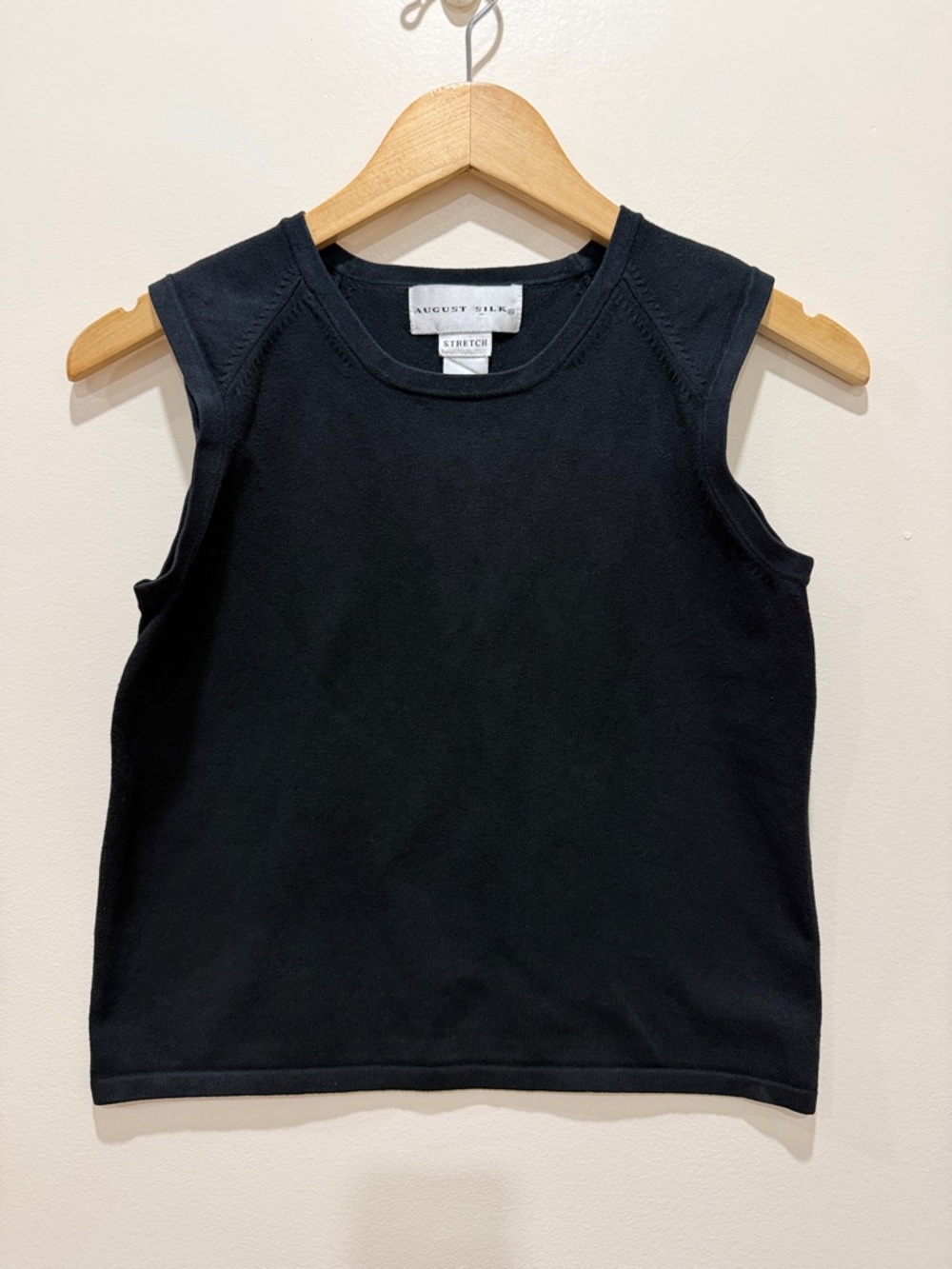 august silk Vintage Silk Blend Black Detailed Stretch Tank Top